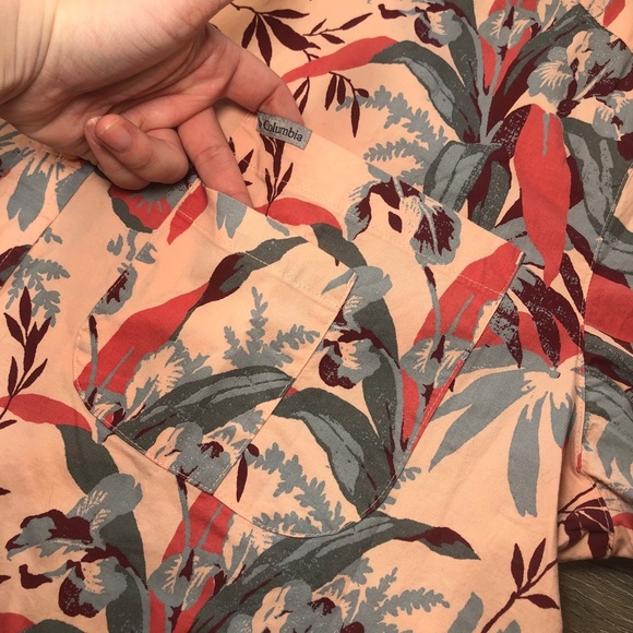 Columbia Mens Pink Orange Floral Hawaiian Button Down Shirt Regular Fit Size XL - Picture 8 of 10